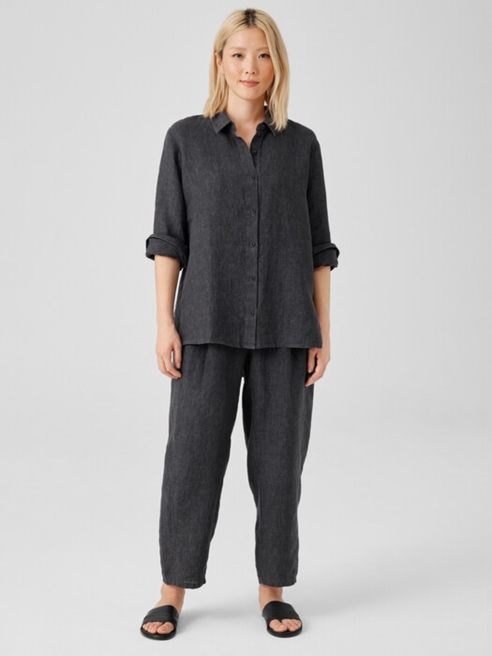 Eileen Fisher Italian Fabric Button Down Top And Pants Set Size Medium